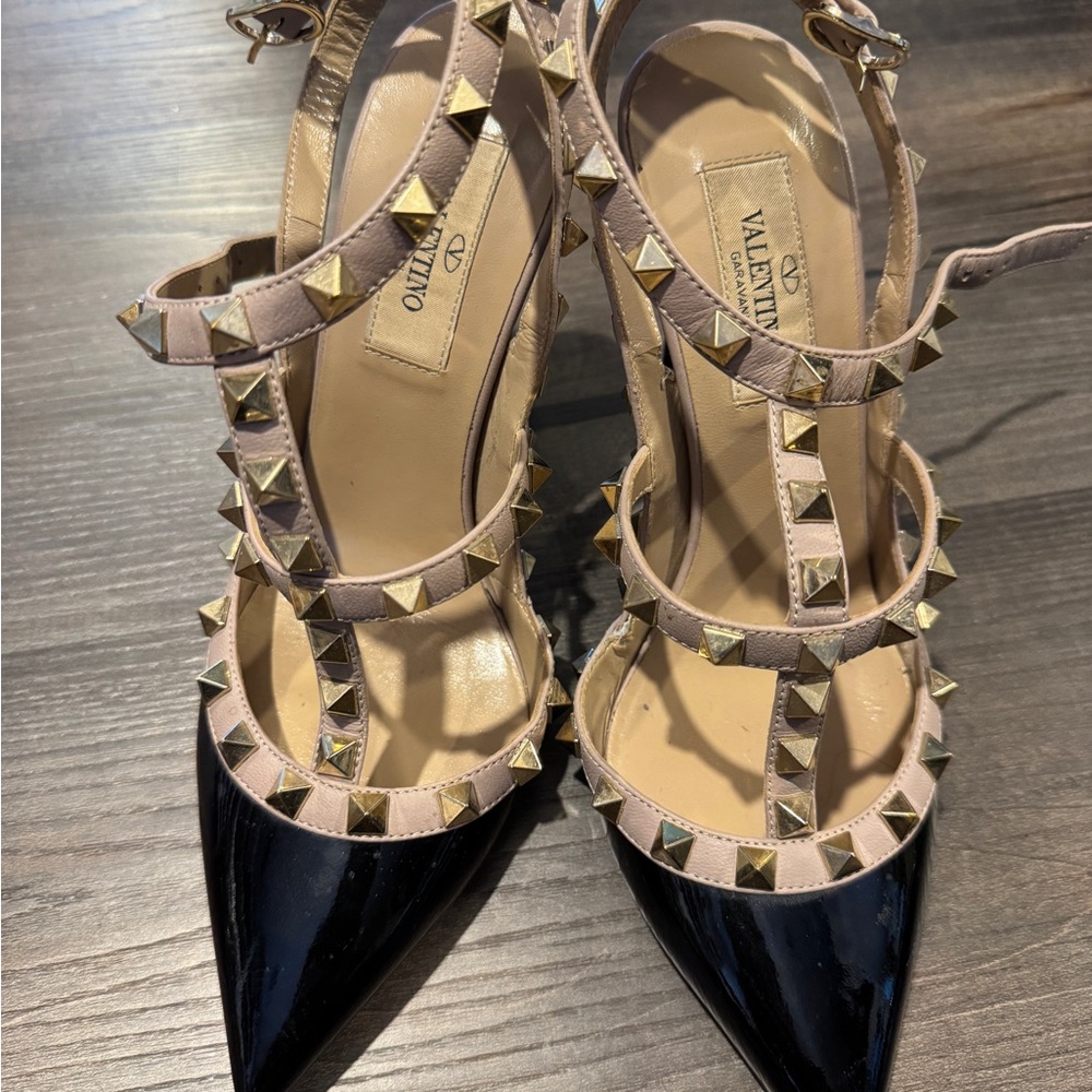 Valentino Black and Cream Studded Heels